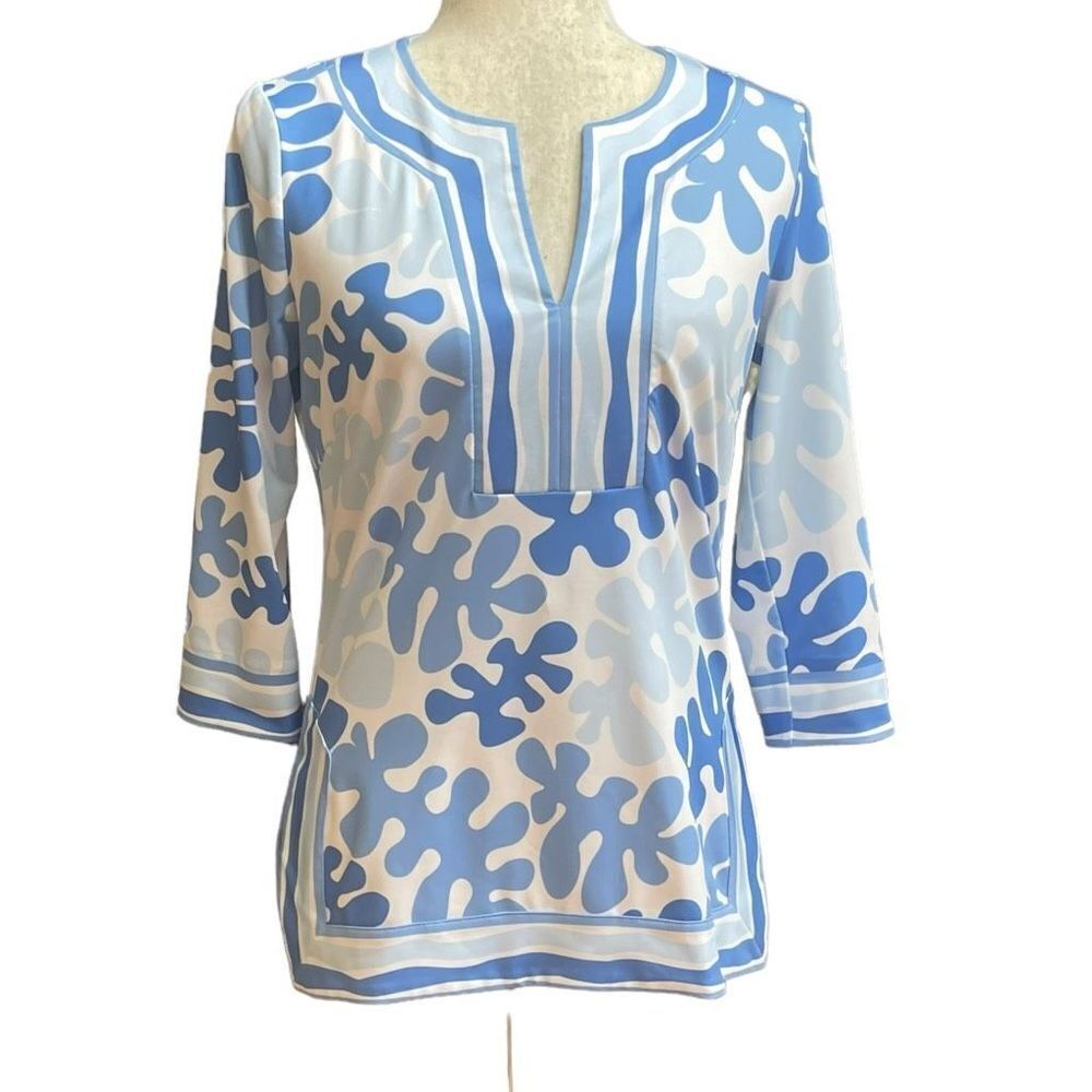 Gretchen Scott Designs Preppy Seaside Tunic shirt Blouse XXS Abstract Botanical - Picture 2 of 9